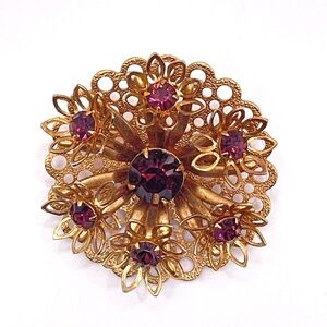 Vintage Filigree Dimensional Flower Pin Brooch